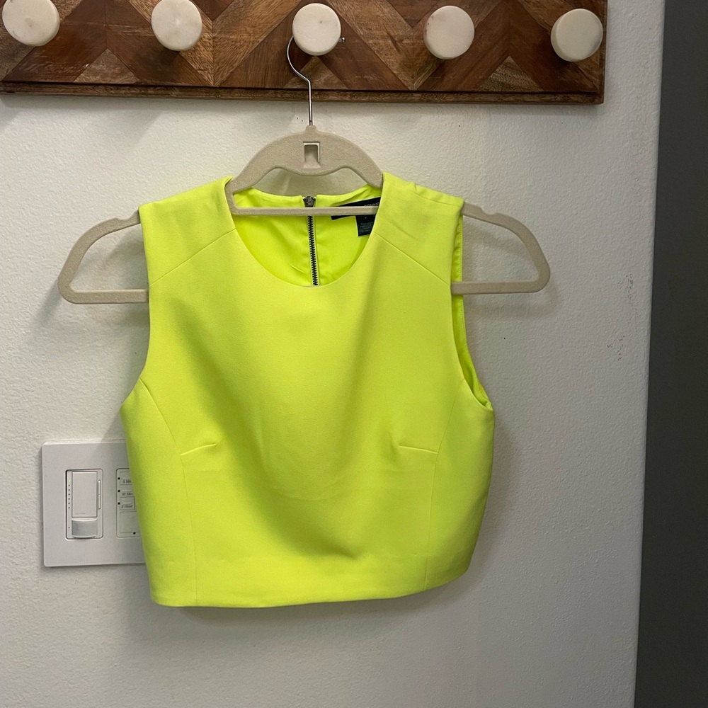 French Connection zipper back top size 4 Neon Yellow